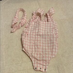 Mud Pie Pink Checkered Baby bubble with Bow